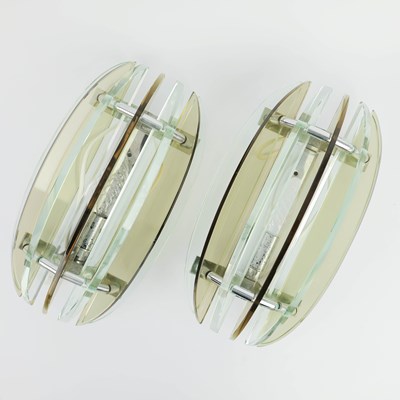 Lot 739 - PAIR OF 1970s ITALIAN VECA GLASS AND CHROME WALL LIGHTS