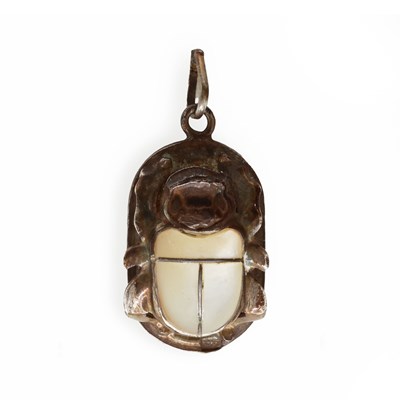 Lot 224 - A WHITE METAL BEETLE PENDANT