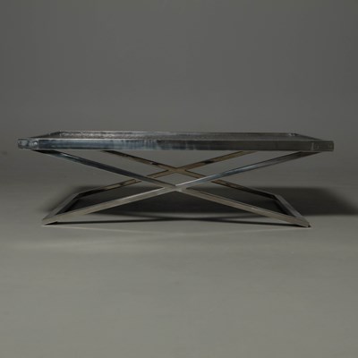 Lot 612 - ANDREW MARTIN STYLE COFFEE TABLE IN CHROME WITH FAUX CROCODILE TOP