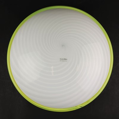 Lot 834 - 1980s ITALIAN MURANO SWIRL GLASS CEILING OR WALL LIGHT WITH YELLOW GLASS RIM
