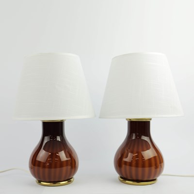 Lot 626 - PAIR OF 1960s ITALIAN MURANO TWO TONE GLASS TABLE LAMPS BY VINCENZO NASON WITH SHADES