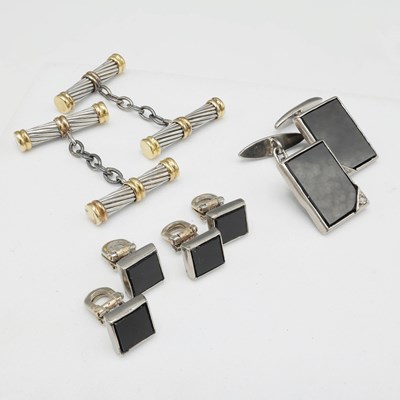 Lot 229 - FOUR VARIOUS WHITE METAL CUFFLINKS