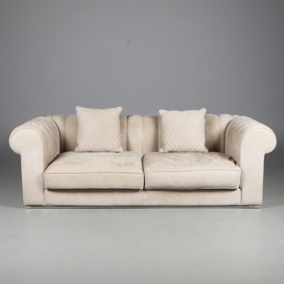 Lot 658 - JULIETTES INTERIORS LARGE MODERN PADDED NUBUCK LEATHER ITALIAN SOFA.