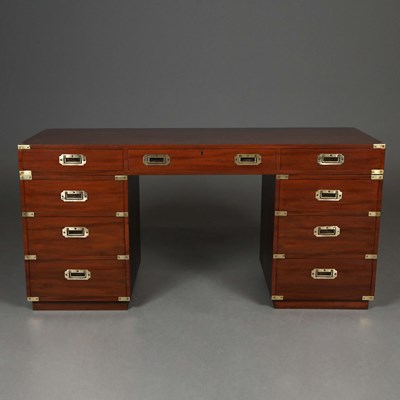 Lot 404 - CAMPAIGN STYLE PEDESTAL DESK.