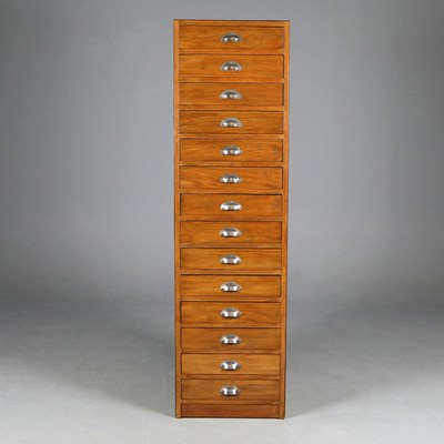 Lot 737 - MID 20TH CENTURY HABERDASHERY TALL CHEST.