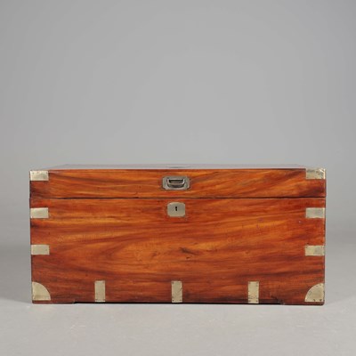 Lot 444 - 19TH CENTURY CAMPHORWOOD AND BRASS BOUND TRUNK