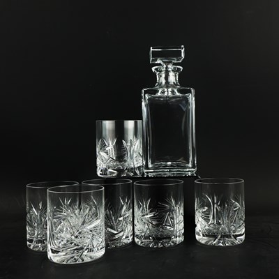 Lot 161 - AN ATLANTIS WHISKY DECANTER AND SIX WHISKY TUMBLERS