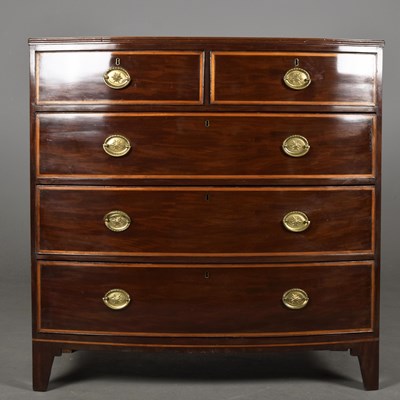 Lot 453 - GEORGE III MAHOGANY AND SATINWOOD BOWFRONT CHEST