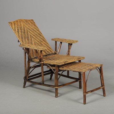 Lot 458 - FRENCH RATTAN AND BAMBOO GARDEN RECLINING DECK CHAIR