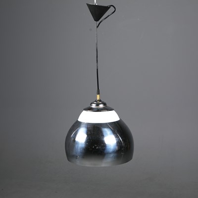 Lot 778 - 1970s ITALIAN SPACE AGE CHROME AND OPALINE GLASS GLOBE PENDANT LIGHT