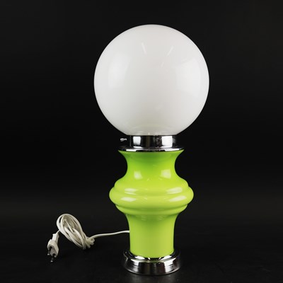 Lot 812 - ITALIAN MAZZEGA GREEN GLASS BIRILLO TABLE LAMP BY CARLO NASON WITH OPALINE GLASS SHADE