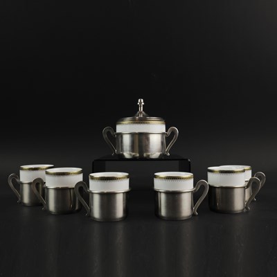 Lot 189 - 1950s ITALIAN DEMITASSE MONOPOLI CERAMIC AND METAL COFFEE SET