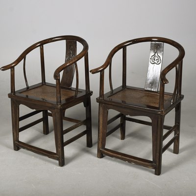 Lot 375 - CHINESE HORSESHOE BACK ARMCHAIRS