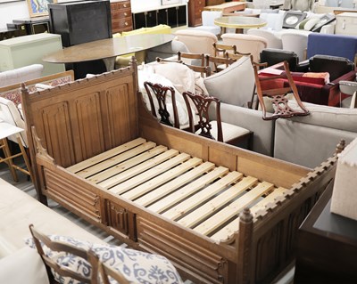 Lot 368 - 19TH CENTURY GOTHIC REVIVAL OAK BED