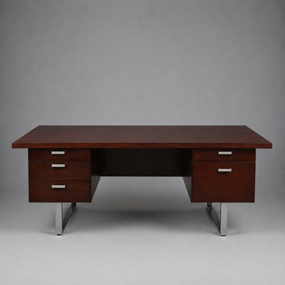 Lot 646 - 1970s ROSEWOOD AND CHROME EXECUTIVE DESK BY TREVOR CHINN FOR GORDON RUSSELL