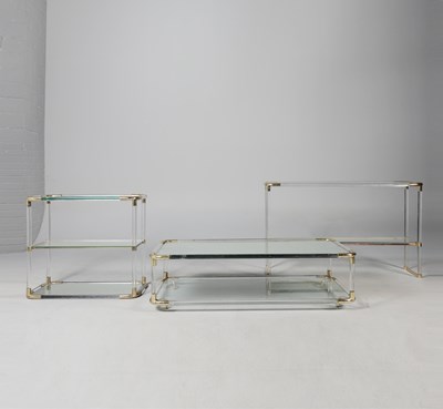 Lot 331 - SUITE OF THREE PERSPEX AND BRASS TABLES (3)