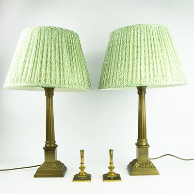 Lot 310 - A PAIR OF CORINTHIAN COLUMN LAMPS. (4)