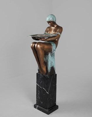 Lot 756 - CAST METAL ART DECO STYLE SEATED LADY HOLDING TRAY
