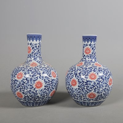 Lot 707 - CHINESE STYLE BOTTLE VASES, A PAIR