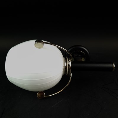Lot 774 - ITALIAN BLACK AND CHROME WALL LIGHT WITH RIBBED OPALINE GLASS SHADE