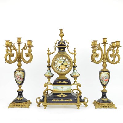 Lot 708 - SEVRES STYLE CLOCK GARDNITURE
