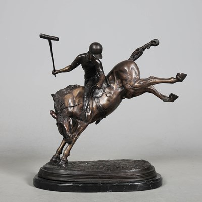 Lot 156 - CAST BRONZE POLO PLAYER ON HORSEBACK