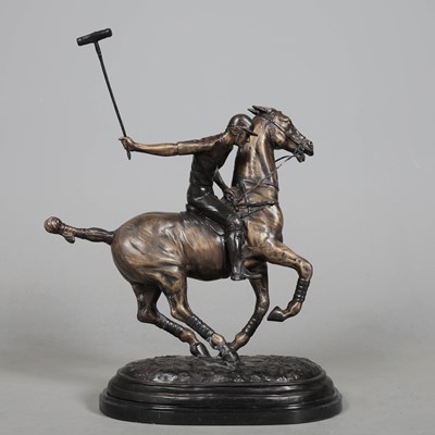 Lot 157 - CAST BRONZE POLO PLAYER ON HORSEBACK