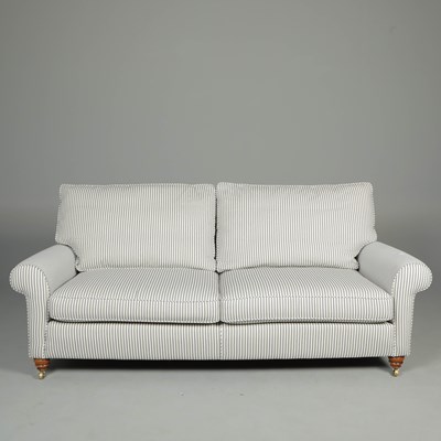 Lot 452 - SOFA IN BLUE AND WHITE TICKING
