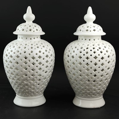 Lot 784 - PIERCED TEMPLE STYLE JARS, A PAIR