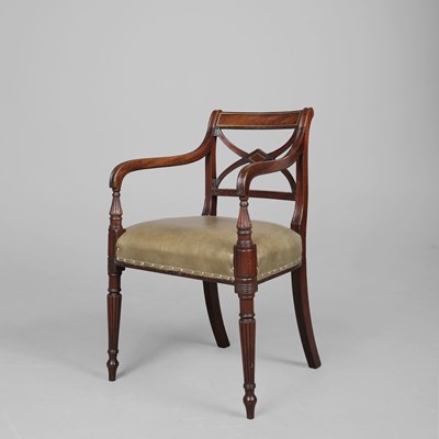 Lot 352 - REGENCY MAHOGANY AND BRASS INLAID ARMCHAIR