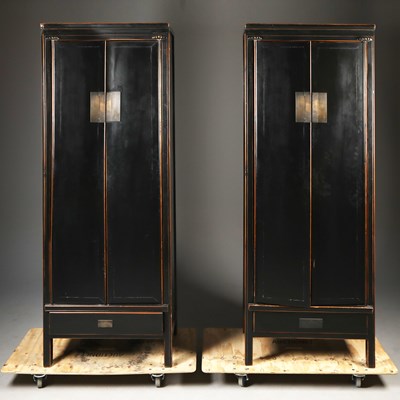 Lot 393 - PAIR OF TALL EBONISED CABINETS IN CHINESE TASTE (2)
