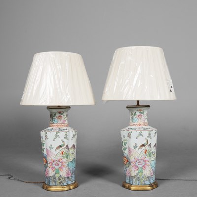 Lot 327 - PAIR OF CHINESE FAMILLE ROSE PORCELAIN TABLE LAMPS (2)