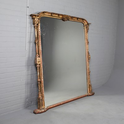 Lot 387 - OVERMANTEL MIRROR, LATE 19th CENTURY GILTWOOD