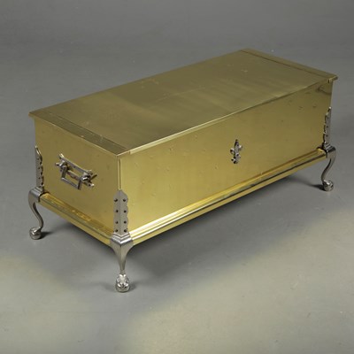 Lot 337 - BRASS CLAD AND SILVERED METAL TRUNK