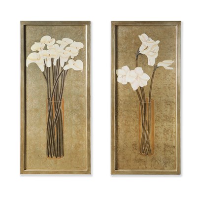 Lot 290 - ATTRIBUTED TO LOMBOK SILVERED PANELS OF LILIES (2)