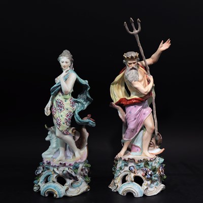 Lot 193 - PORCELAIN FIGURES OF NEPTUNE AND A CLASSICAL MAIDEN (2)