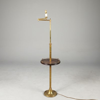 Lot 303 - BRASS AND MAHOGANY FLOOR LAMP TABLE
