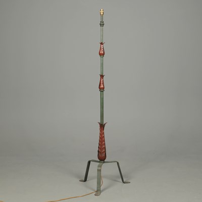 Lot 840 - 1940s FRENCH PAINTED WROUGHT IRON AND TOLE FLOOR LAMP