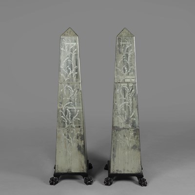 Lot 799 - VENETIAN STYLE MIRRORED OBELISKS, A PAIR