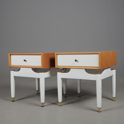 Lot 637 - PAIR OF G PLAN OAK AND WHITE PAINTED BEDSIDE TABLES (2).
