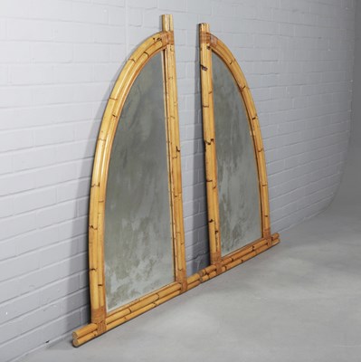 Lot 814 - TWO 1970s ITALIAN BAMBOO FRAMED CURVED WALL MIRRORS.