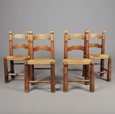Lot 675 - SET OF FOUR 1940s FRENCH CHARLES DUDOUYT DINING CHAIRS WITH ROPE SEATS.
