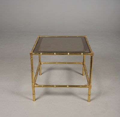 Lot 826 - 1970s FRENCH FAUX BAMBOO BRASS AND GLASS SIDE TABLE.