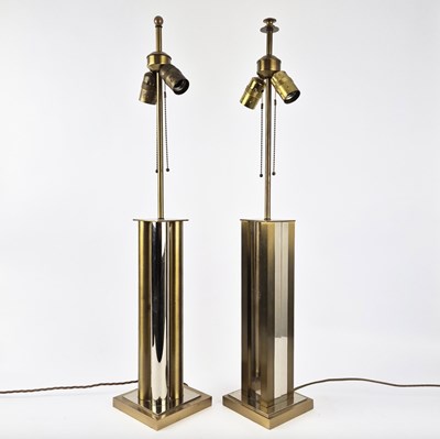 Lot 736 - MATCHED PAIR OF 1970s BRASS AND CHROME TABLE LAMPS.