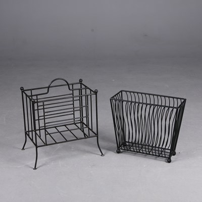 Lot 820 - SET OF TWO POSTMODERN METAL WIREWORK MAGAZINE RACKS.