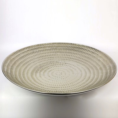 Lot 184 - A LARGE FINK CERAMIC PLATE IN A METALLIC NICKEL GLAZE.
