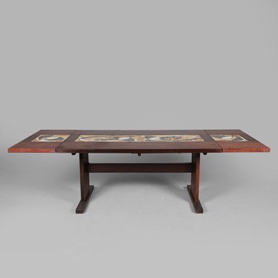 Lot 629 - 1970s DANISH GANGSO MOBLER ROSEWOOD DINING TABLE WITH OX-ART STYLE TILED TOP.